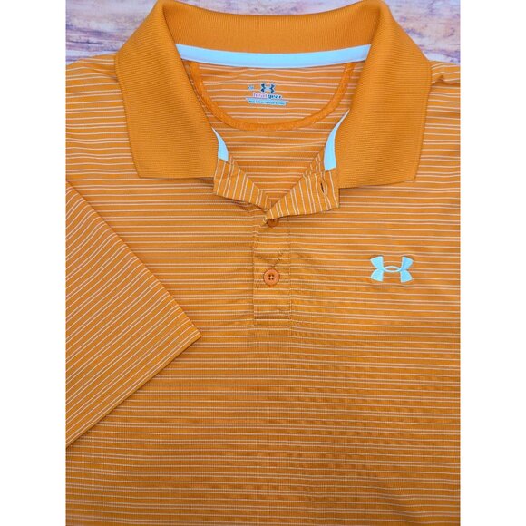 Under Armour HeatGear Mens Polo Shirt Large Orange Striped Athletic Fit - Picture 4 of 9